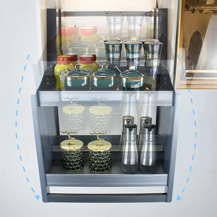 Kitchen Storage Cabinet Vertical Lifting Metal Hidden Storage Basket